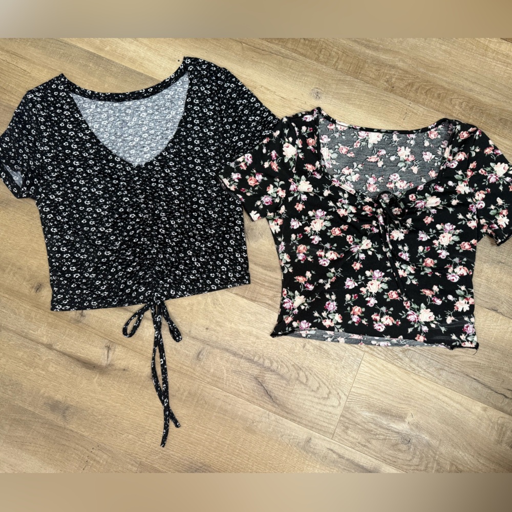 Floral crop tops with front ties